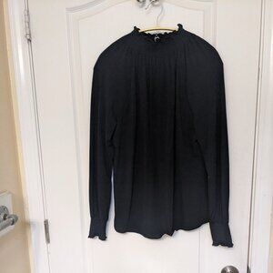 Dark Academia, Cotton Modal, Smocked, Puff Long Sleeve Black Blouse, Size Medium